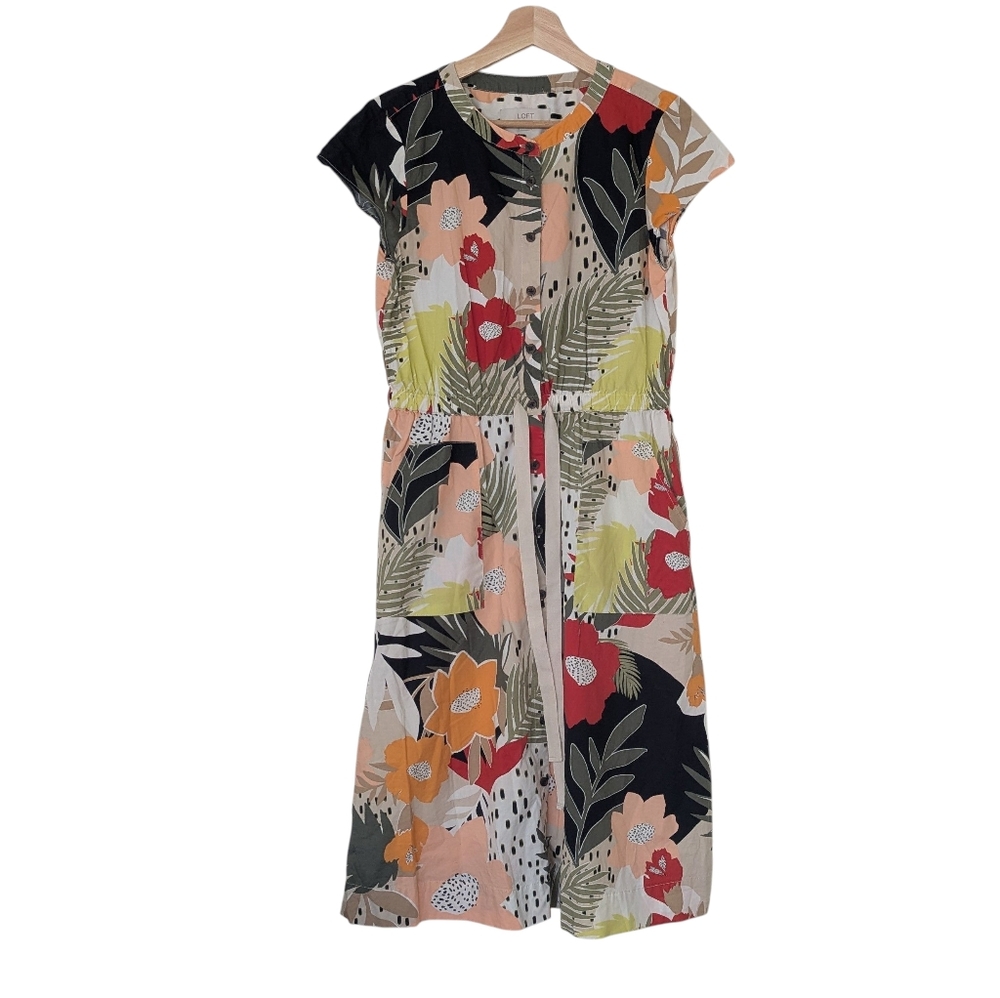 LOFT Cotton Mesh Floral Dress Drawstring Belt, 2